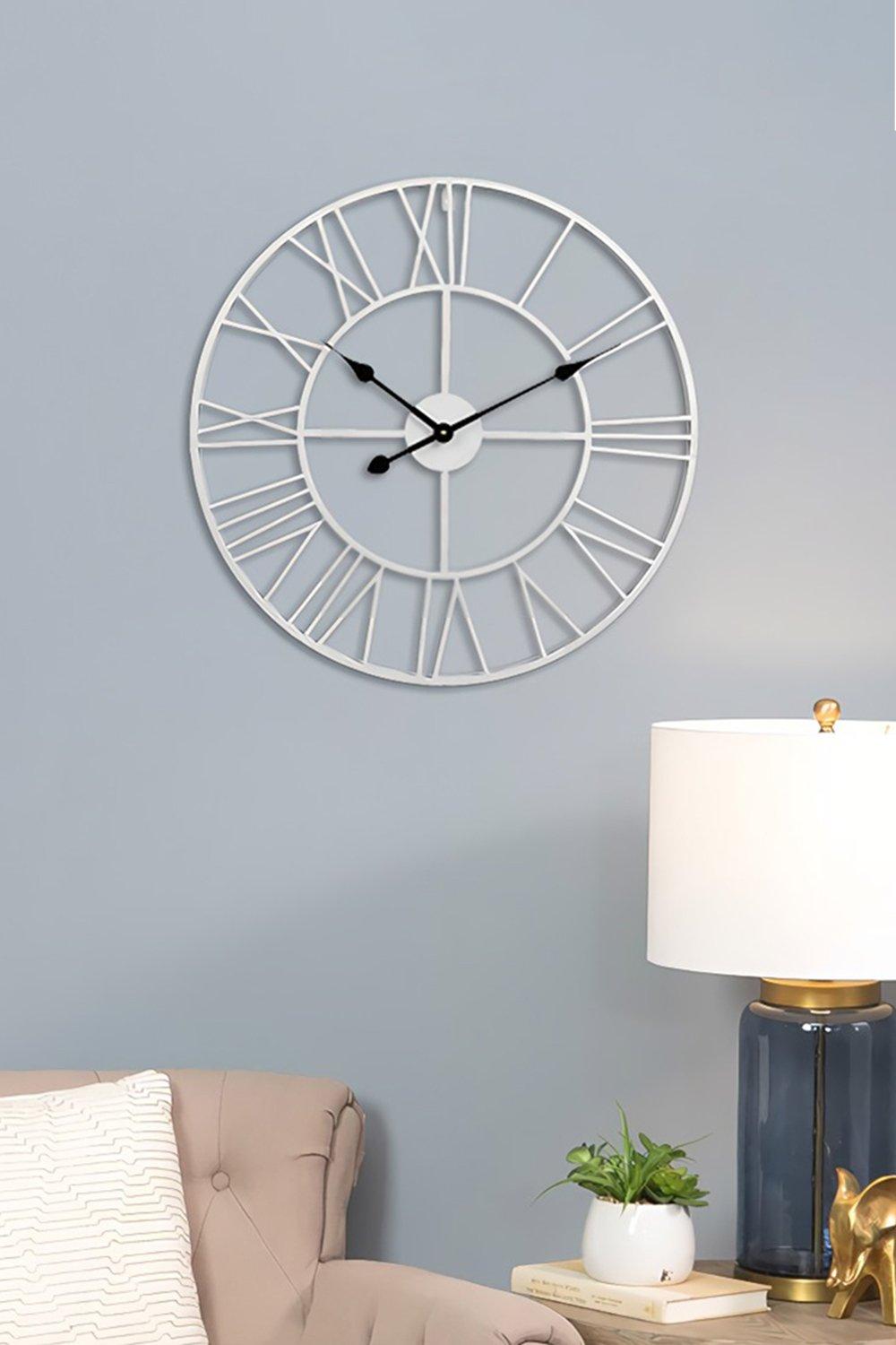 40cm Dia Round White Roman Numeral Skeleton Wall Clock with Black Needle