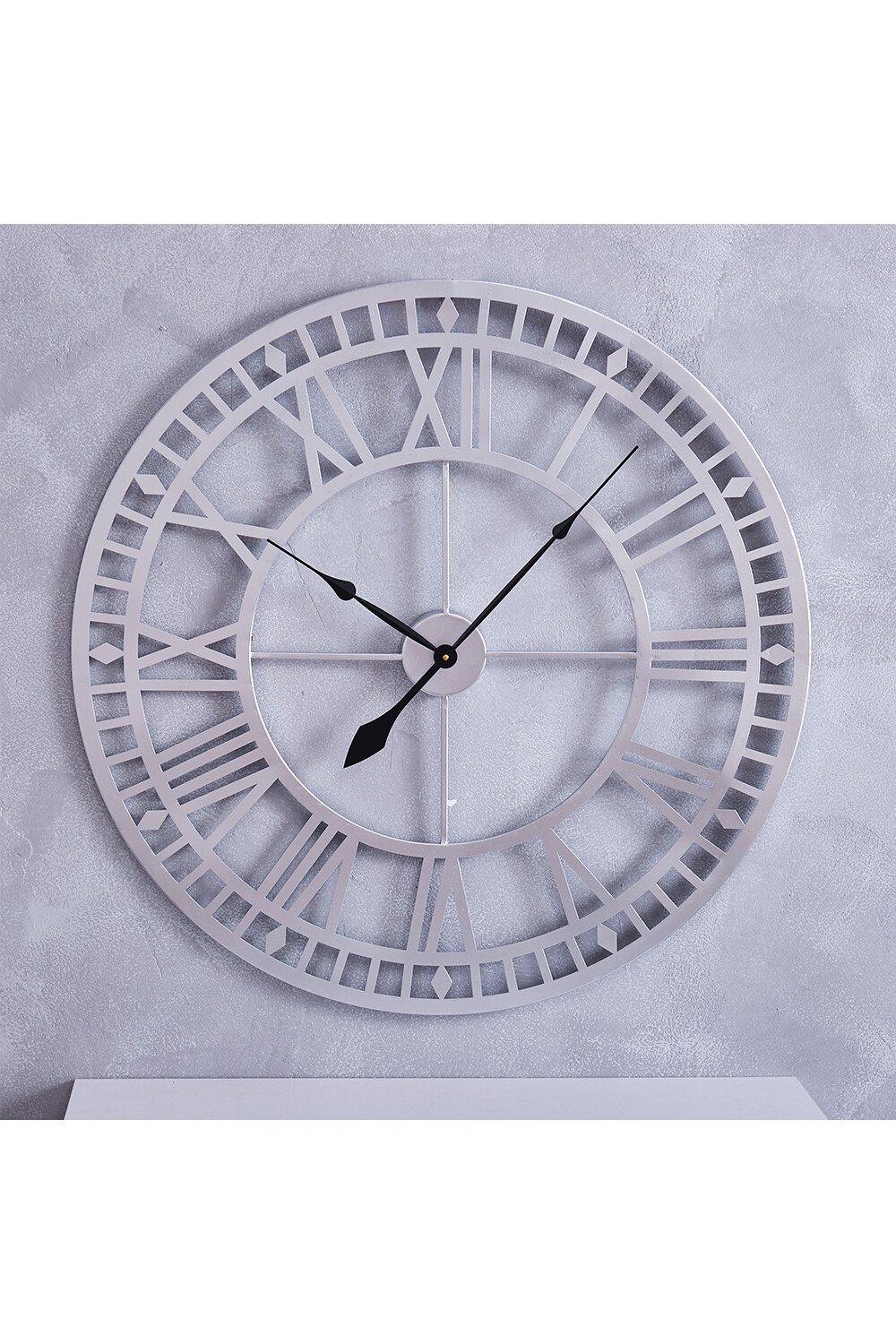 80cm Dia Silver Roman Numerals Metal Wall Clock