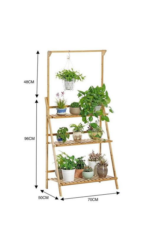 Living and Home 3-Tier Foldable Wooden Ladder Shelf with Hanging Rod 2