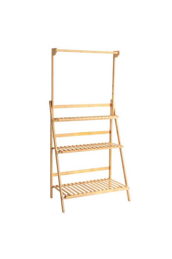 Living and Home 3-Tier Foldable Wooden Ladder Shelf with Hanging Rod 5