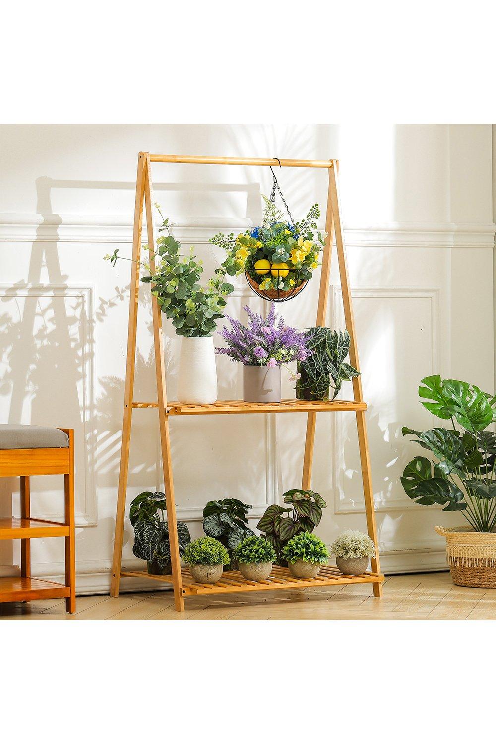 2 Tier Bamboo Hanging Plant Stand