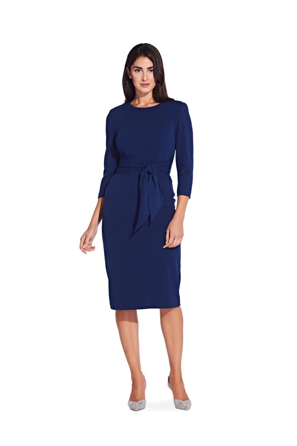 Dresses Knit Crepe Tie Waist Sheath Adrianna Papell