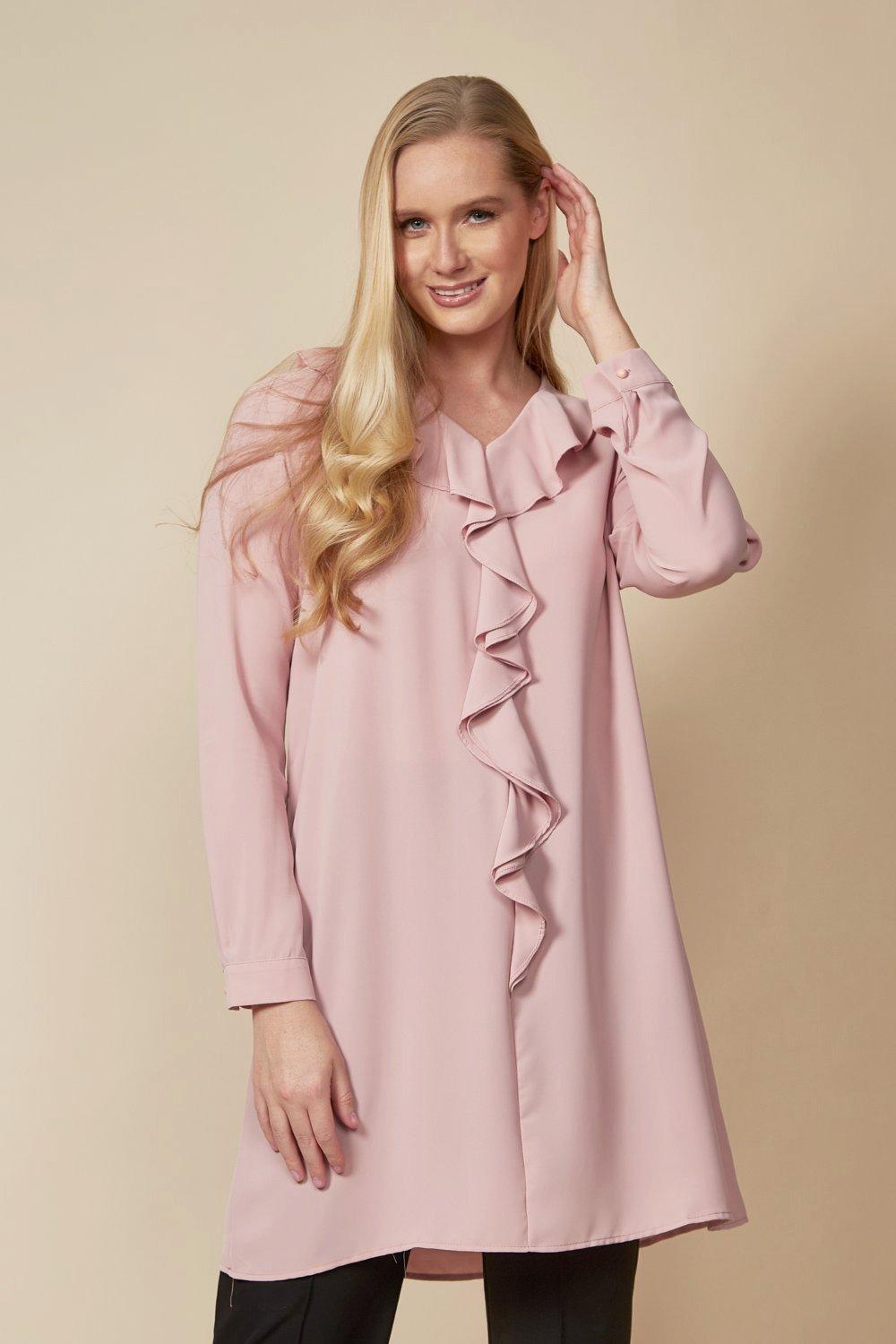 Oversized Long Sleeves Frilled Front Tunic