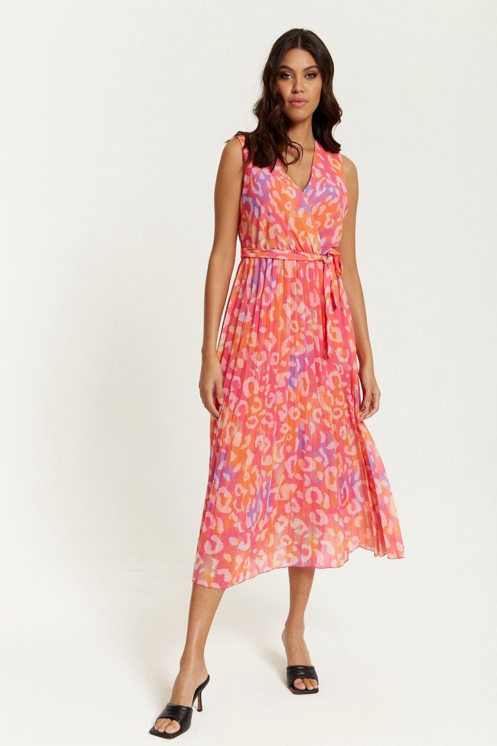 Wrap Front Multi Coloured Maxi Dress with Pleat Details