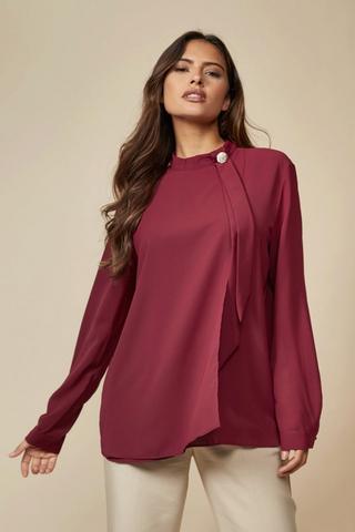 Product Oversized Brooch Detailed Long Sleeves Top Red