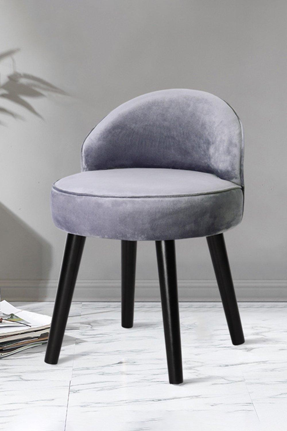 Grey Velvet Low Back Dressing Footstool with Solid Wood Legs
