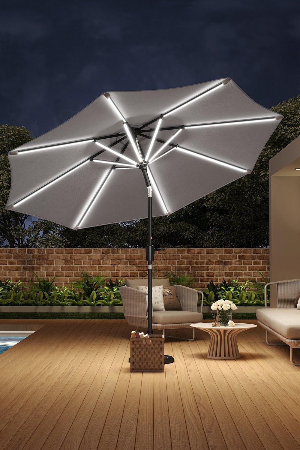 3m Large Solar Powered LED Patio Umbrella for Outdoor Garden