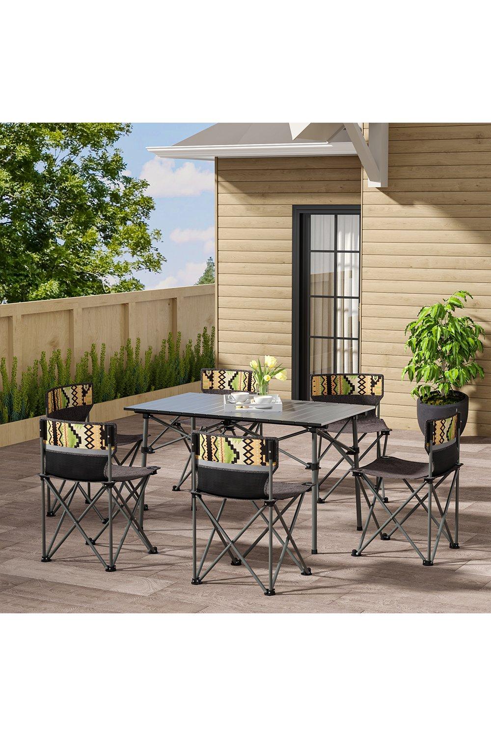 6 Seater Folding Outdoor Camping Dining Table Set with Carrying Bag