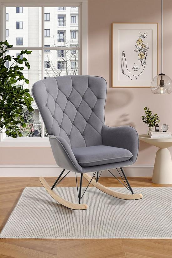 Living and Home Grey Modern Diamond Check Tufted Velvet Rocking Chair 2