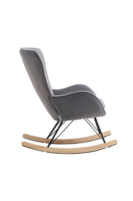 Living and Home Grey Modern Diamond Check Tufted Velvet Rocking Chair 4