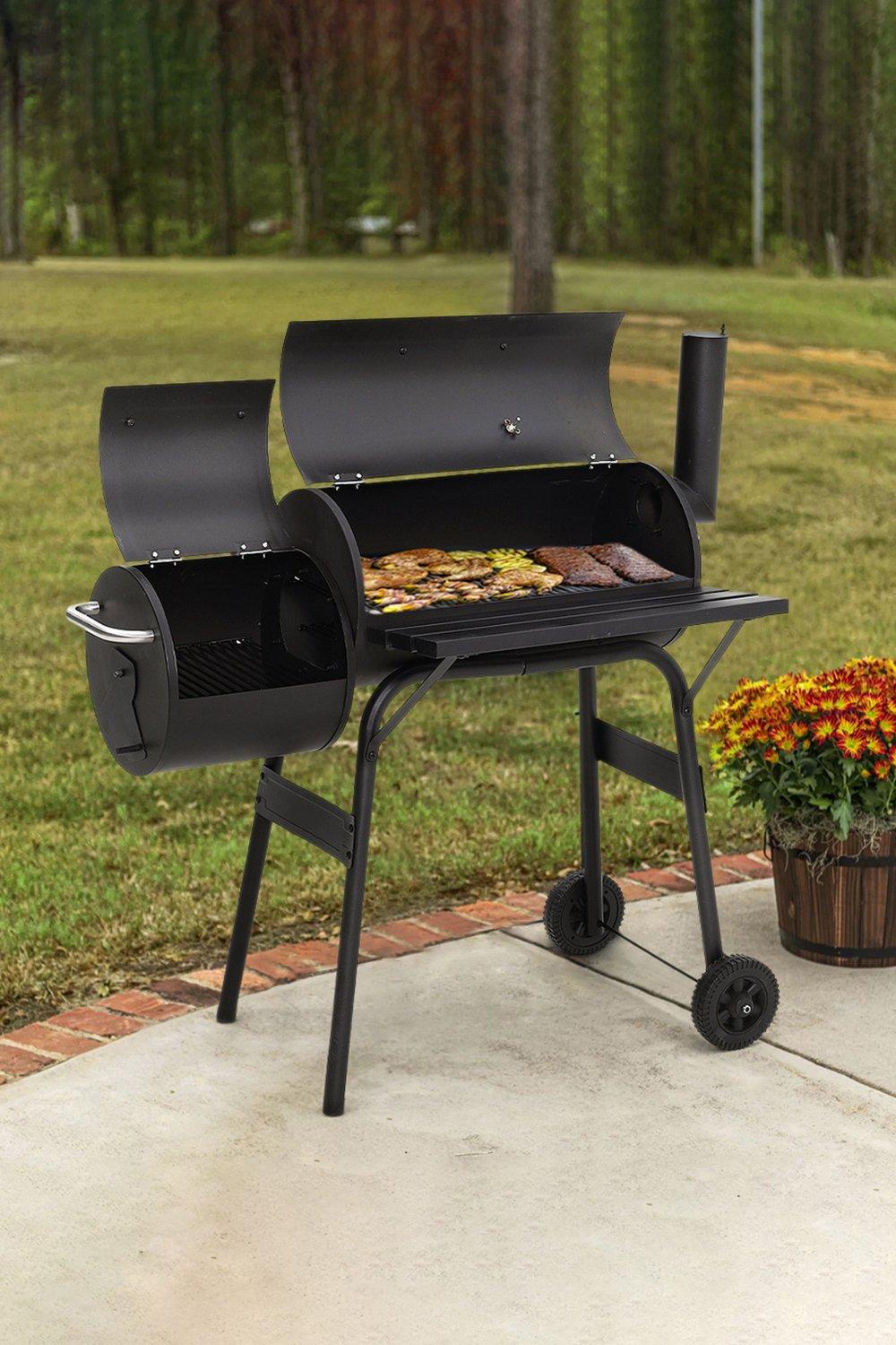 Outdoor Barrel Charcoal BBQ with Portable Trolley Wheels