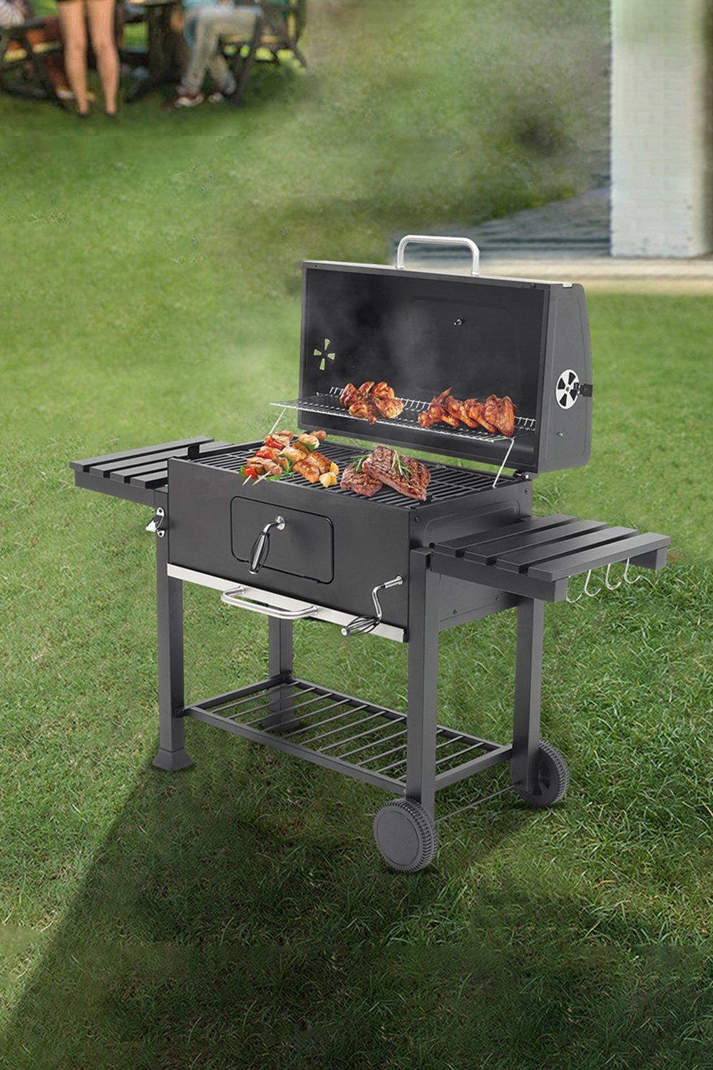 Outdoor Barrel Charcoal BBQ with Side Table Patio