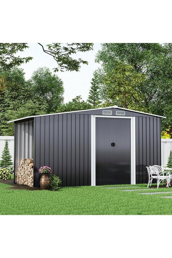 Living and Home Garden Metal Storage Shed with Log Storage 1