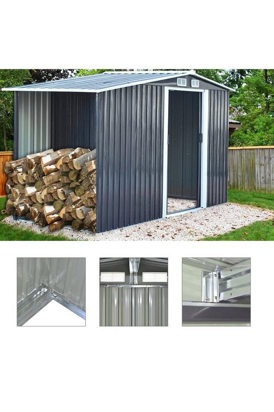 Living and Home Garden Metal Storage Shed with Log Storage 6
