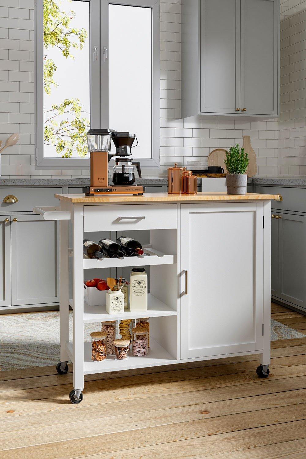 Kitchen Island Trolley with Drawer , Cabinet & 3-Tier Shelves