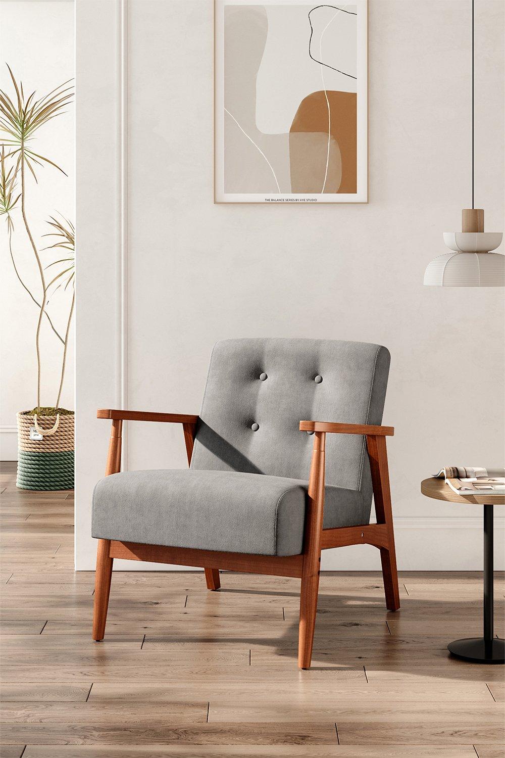 Tufted Upholstered Armchair Walnut Color Frame Single Sofa