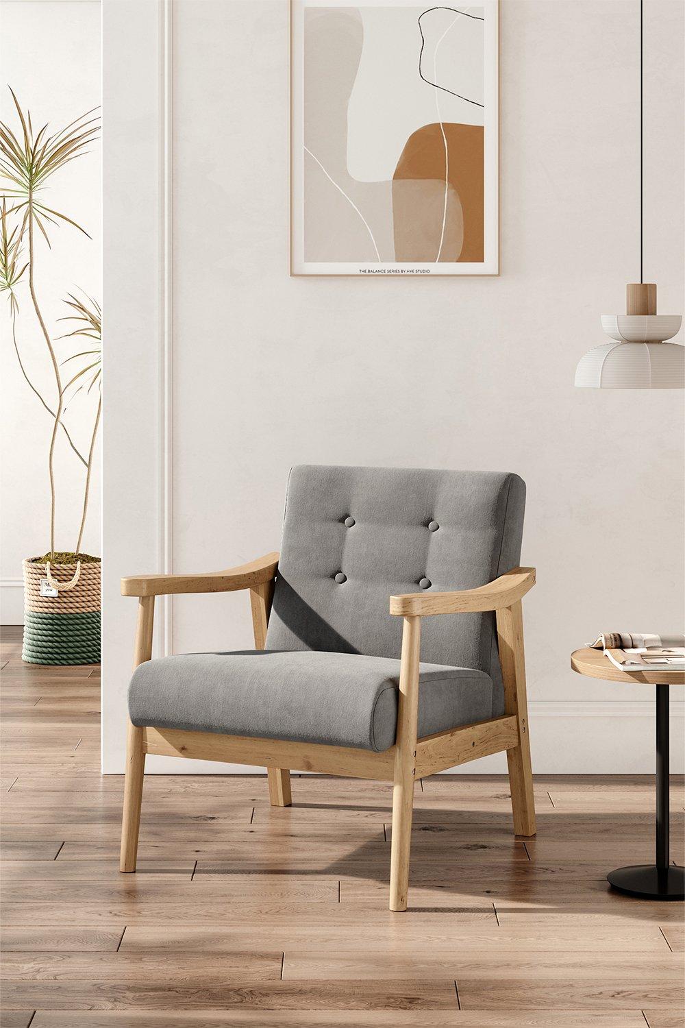 Grey Wood Frame Upholstered Armchair with Round Leg
