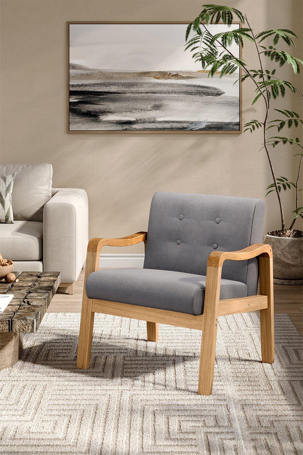 Grey Wood Frame Upholstered Armchair with Square Leg