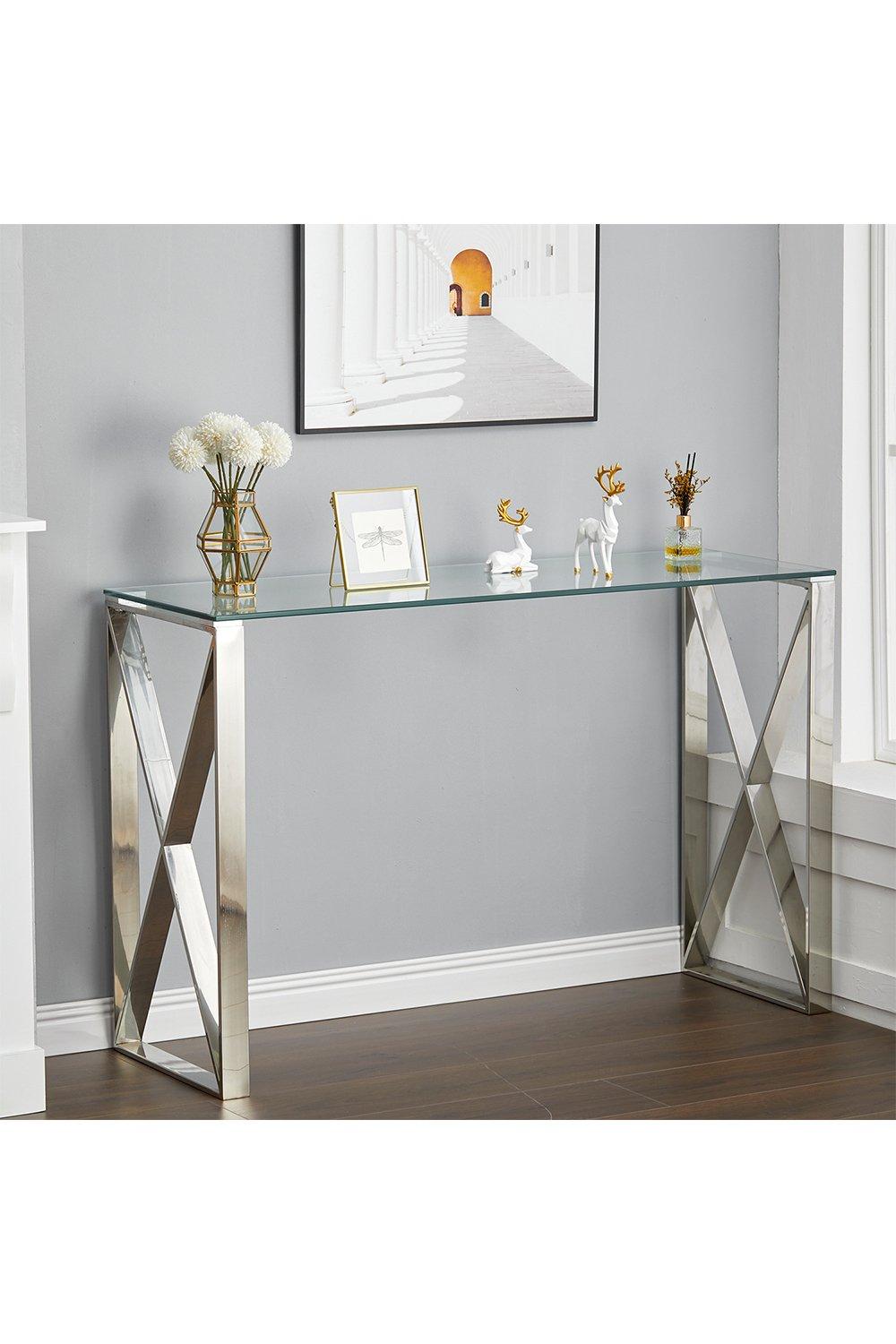 Tempered Glass Side Table with Chrome Base