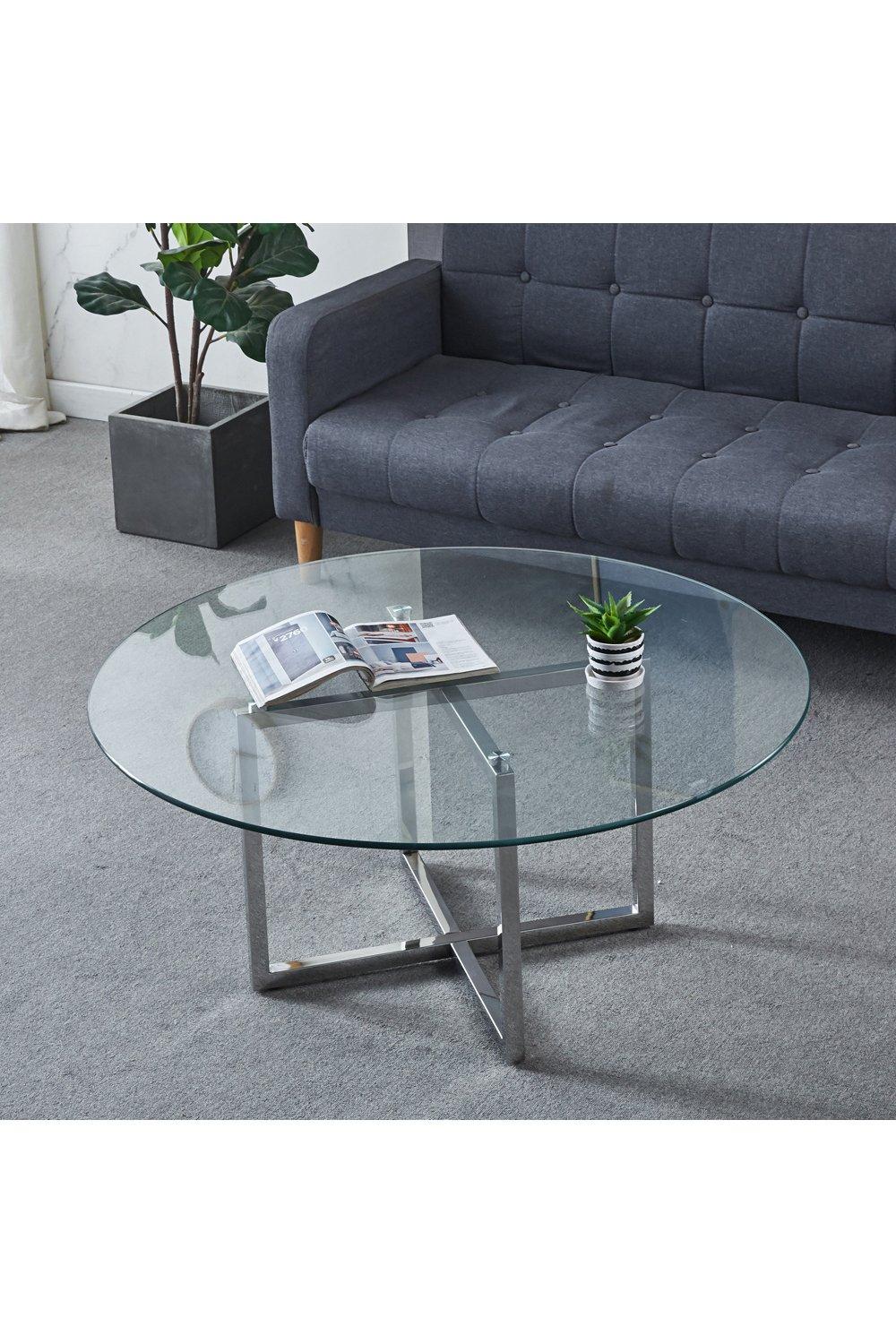 Round Glass Coffee Table with Metal Base