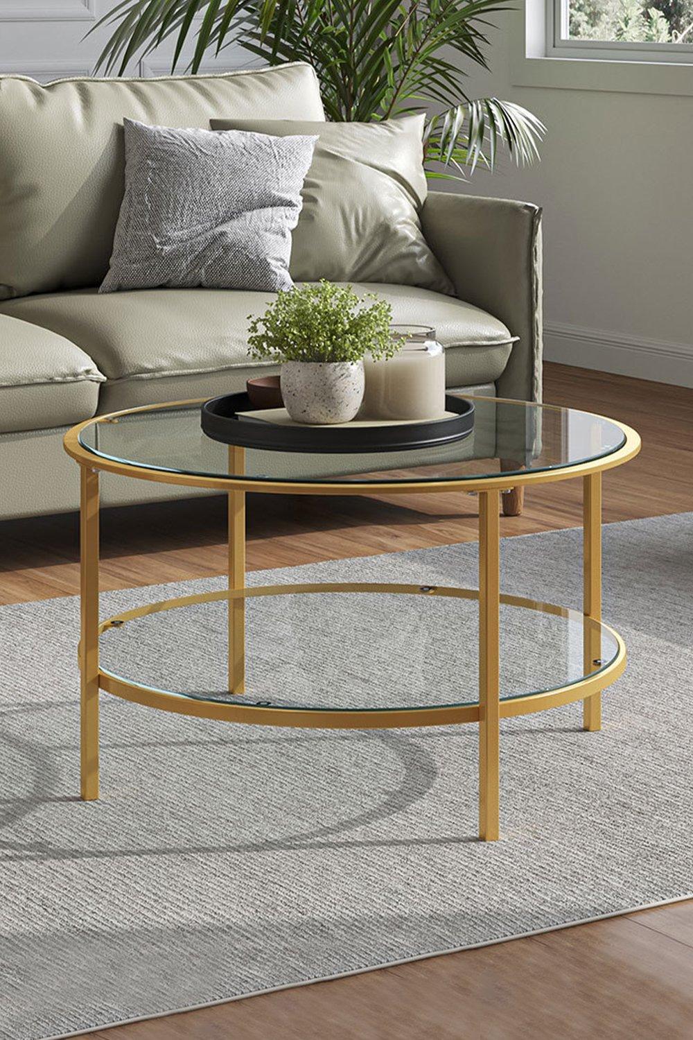 2 Tier Round Glass Coffee Table Side Table