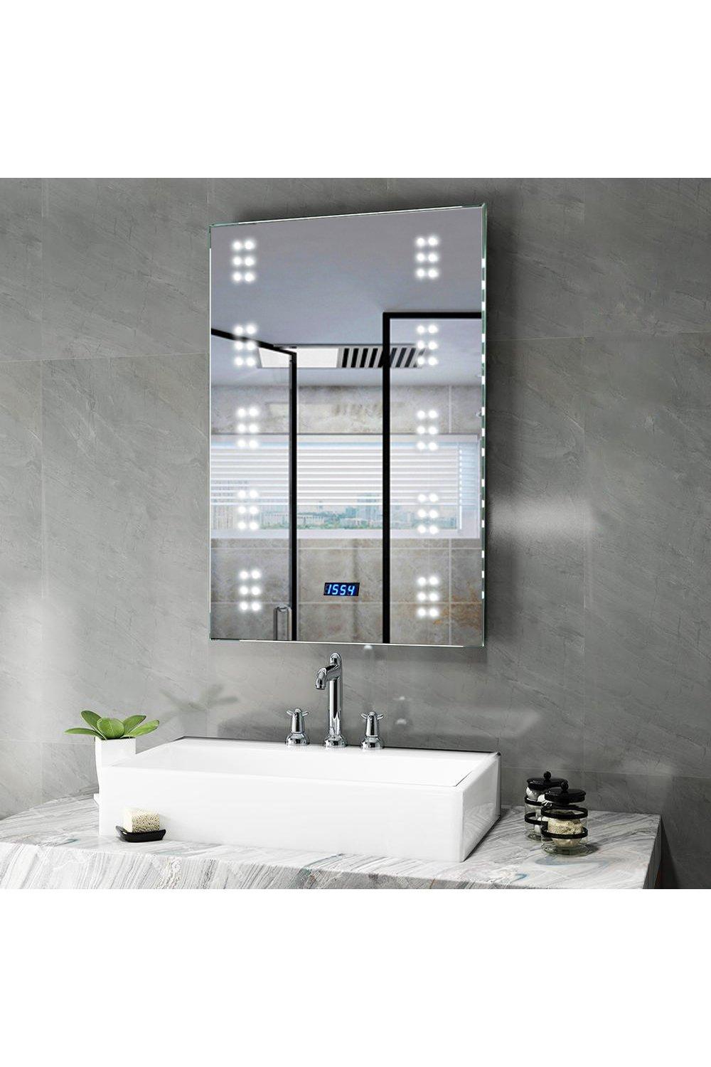 Bathroom Anti-Fog Wall Mounting LED Vanity Mirror with Sensor Switch and Clock