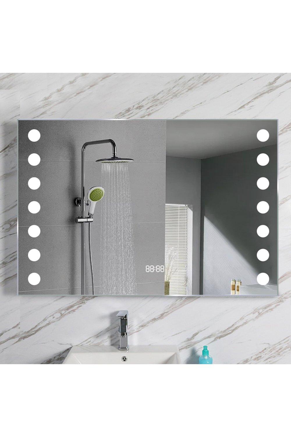 Bathroom Horizontal LED Anti-Fog Mirror with Sensor Switch and Clock