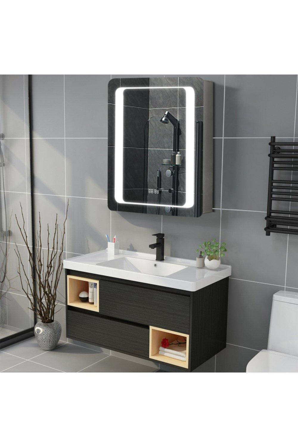 O-Shaped LED Anti-Fog Storage Mirror Cabinet with Sensor Switch and Clock