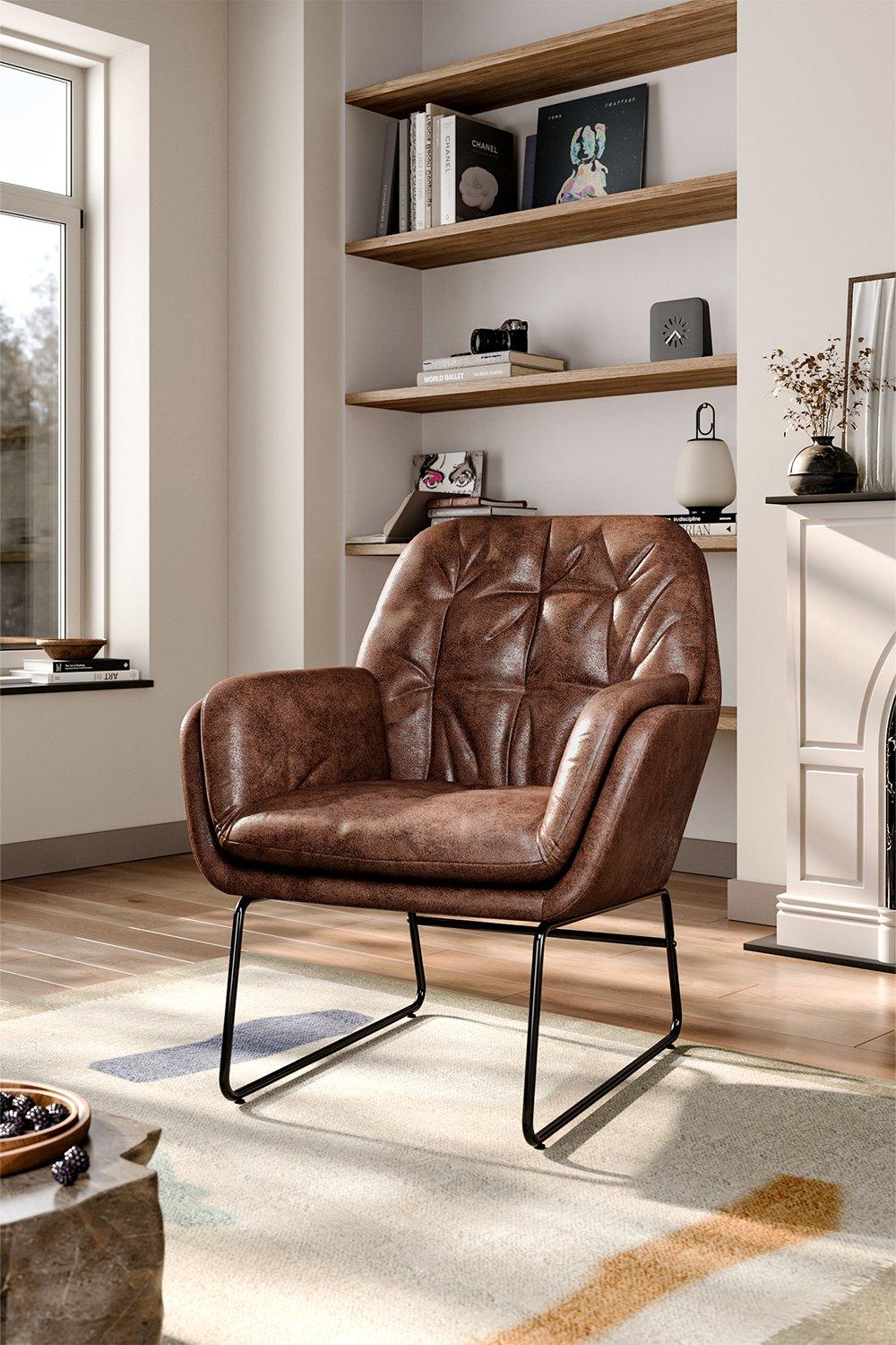 Vintage PU Leather Tufted Leisure Armchair with Metal Legs