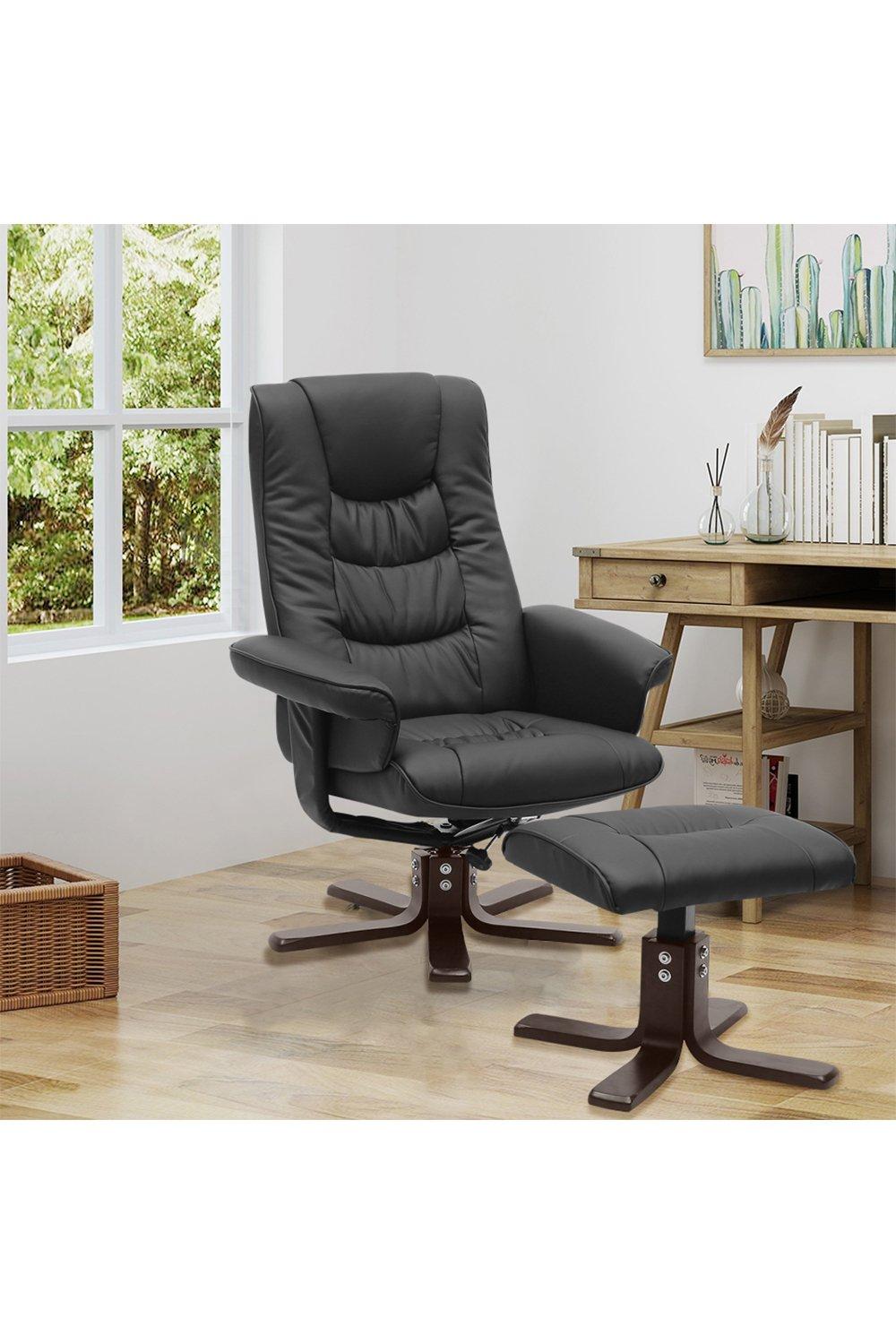 Black PU Leather Adjustable Swivel Recliner with Footstool