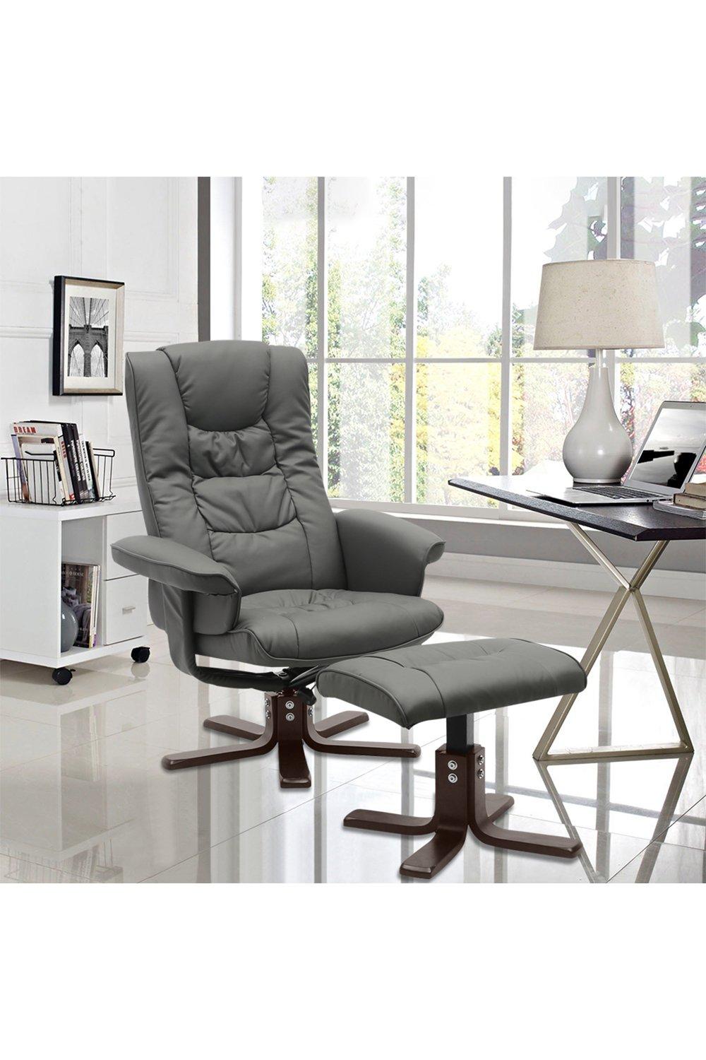 Grey PU Leather Adjustable Swivel Recliner with Footstool
