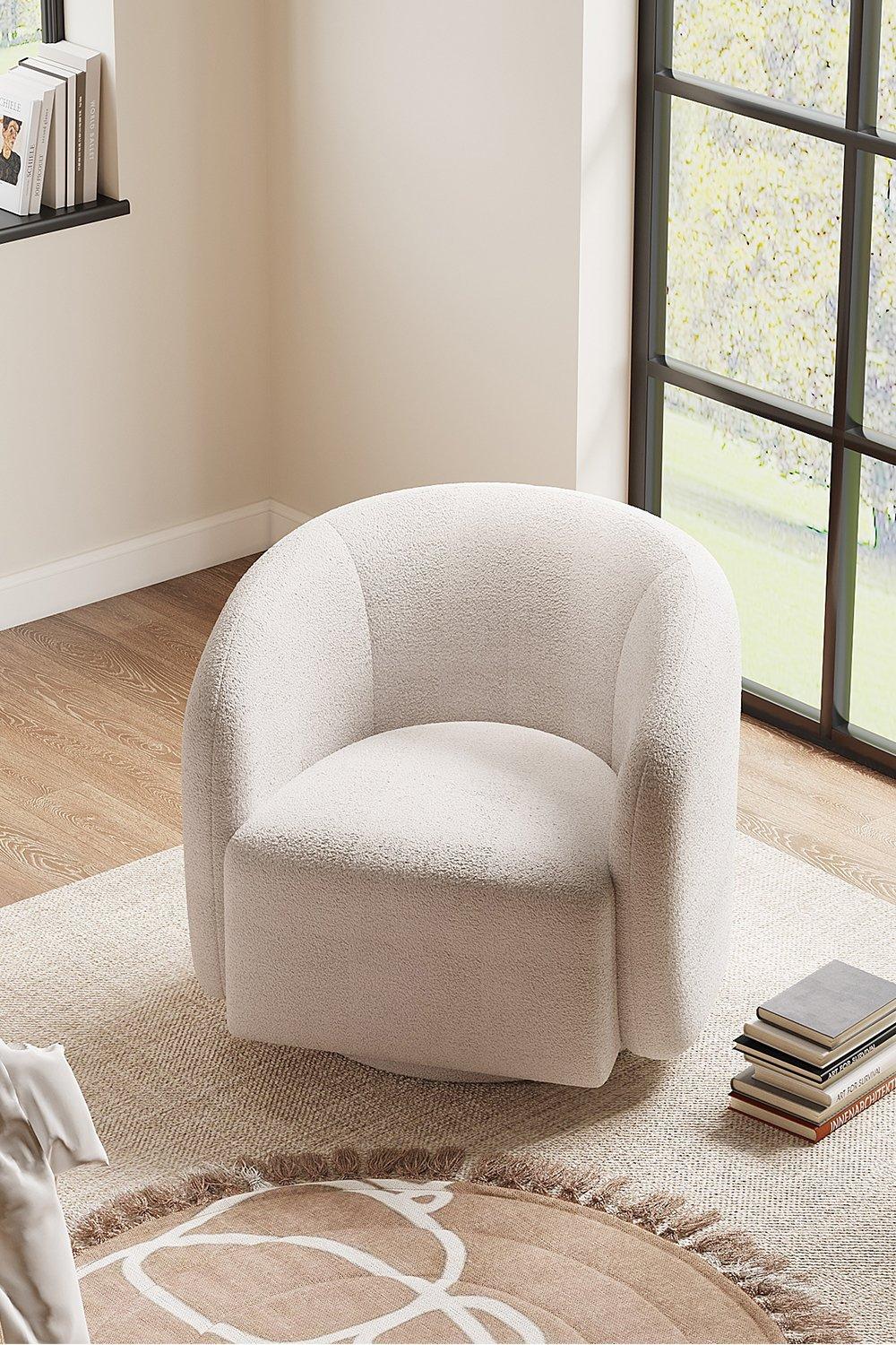 Netural Boucle Tub Accent Chair with Swivel Base