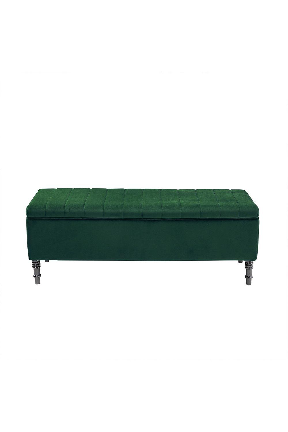 Green Upholstered Storage Ottoman Entryway Bench