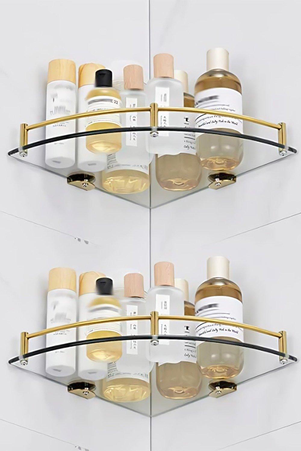 2 Pcs Gold Bathroom Shower Corner Shelf Wall Mounted Shampoo & Cosmetics Storage Organizer