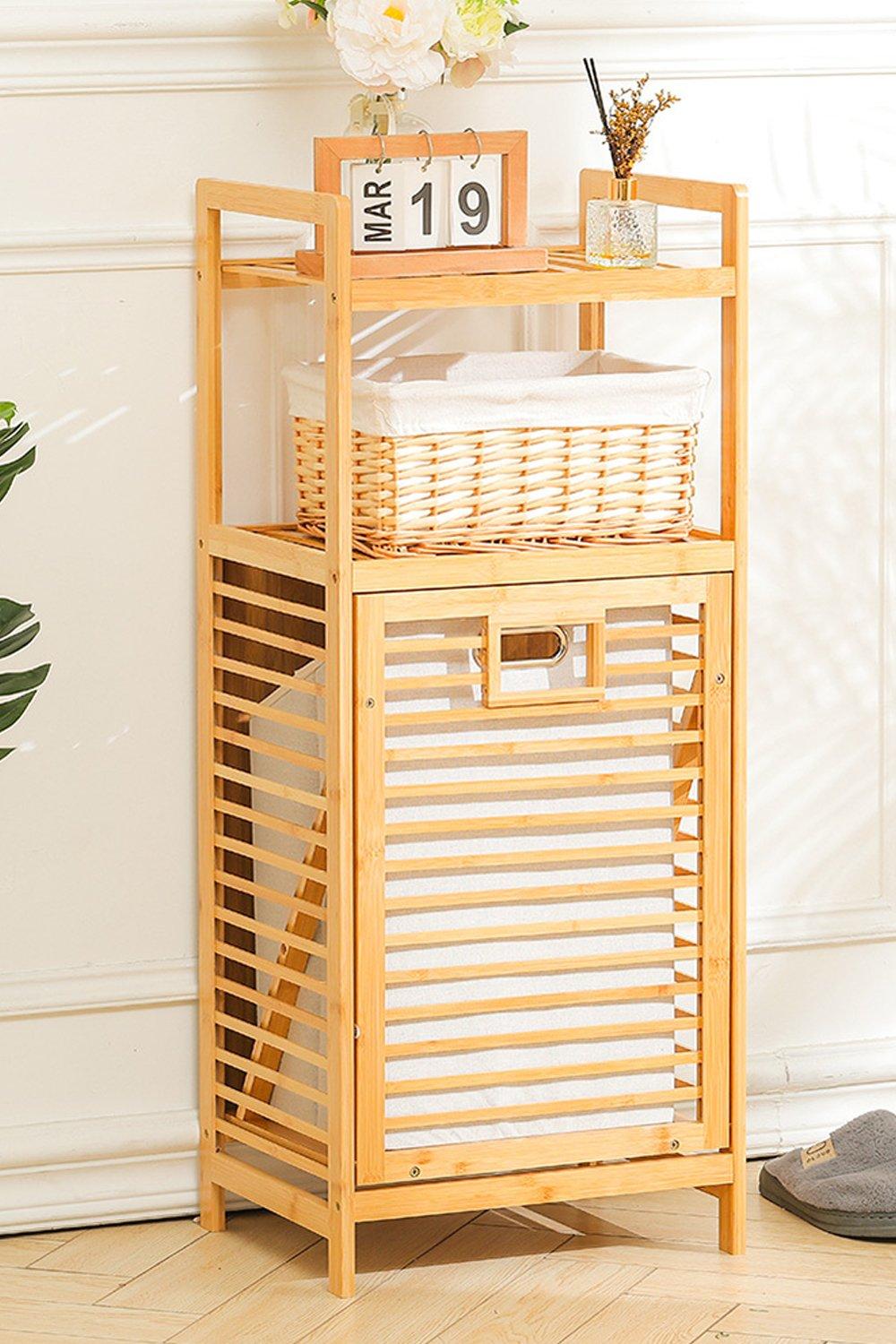 Bamboo Laundry Hamper Basket Bathroom Organizer with Liner Bag