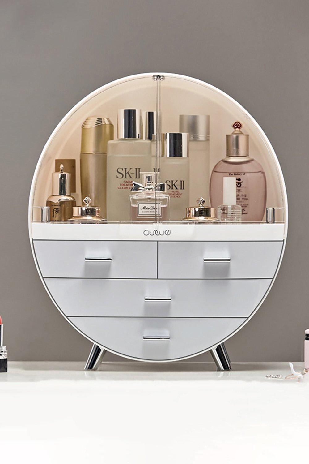40CM High Round Transparent Cosmetic Display Box With 4 Drawers Storage Box