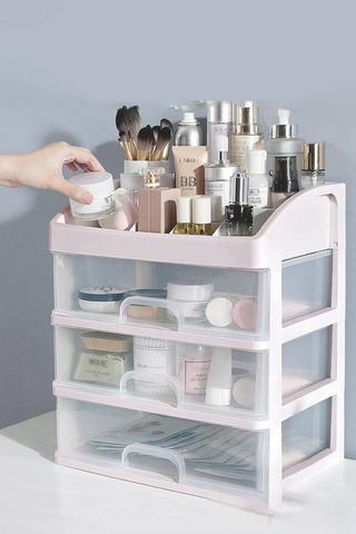 Product Large Capacity Cosmetic Organizer with 3 Drawers for Dressing Table Light Grey