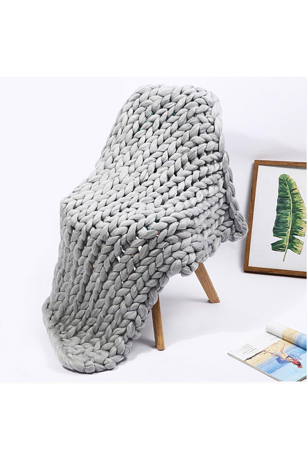 Hand-Knitted Super Thick Wool Blanket Sofa Bed Chair Blanket 60x60cm