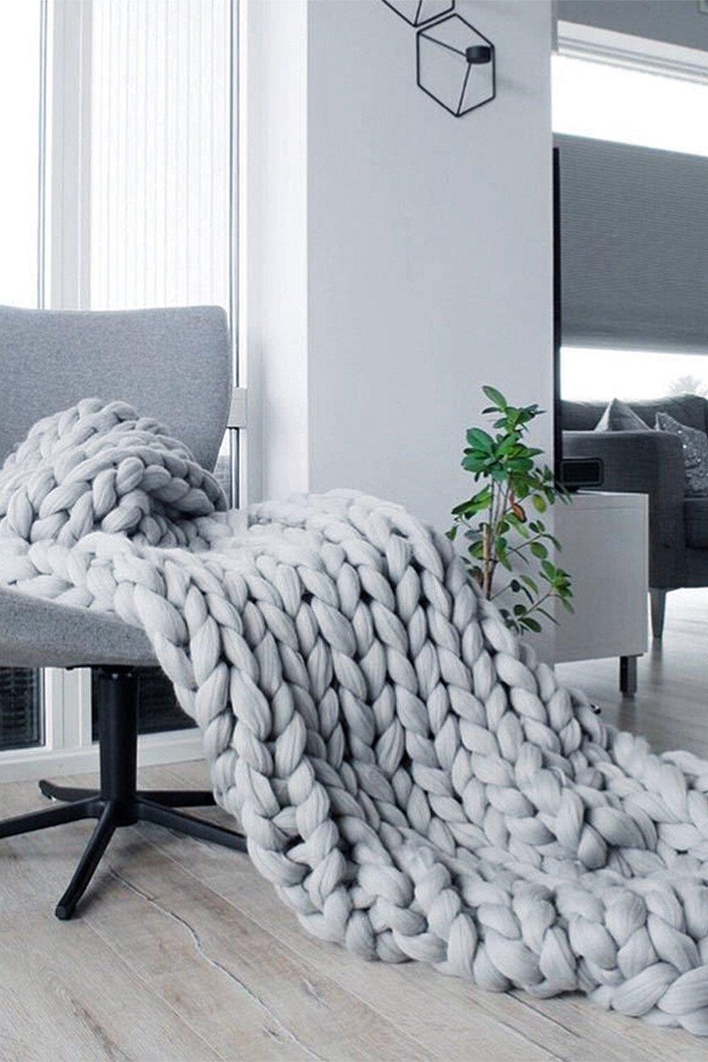 Chunky Knit Blanket Cotton Handmade Throw Blanket for Bed Couch Home Decor 100x120cm