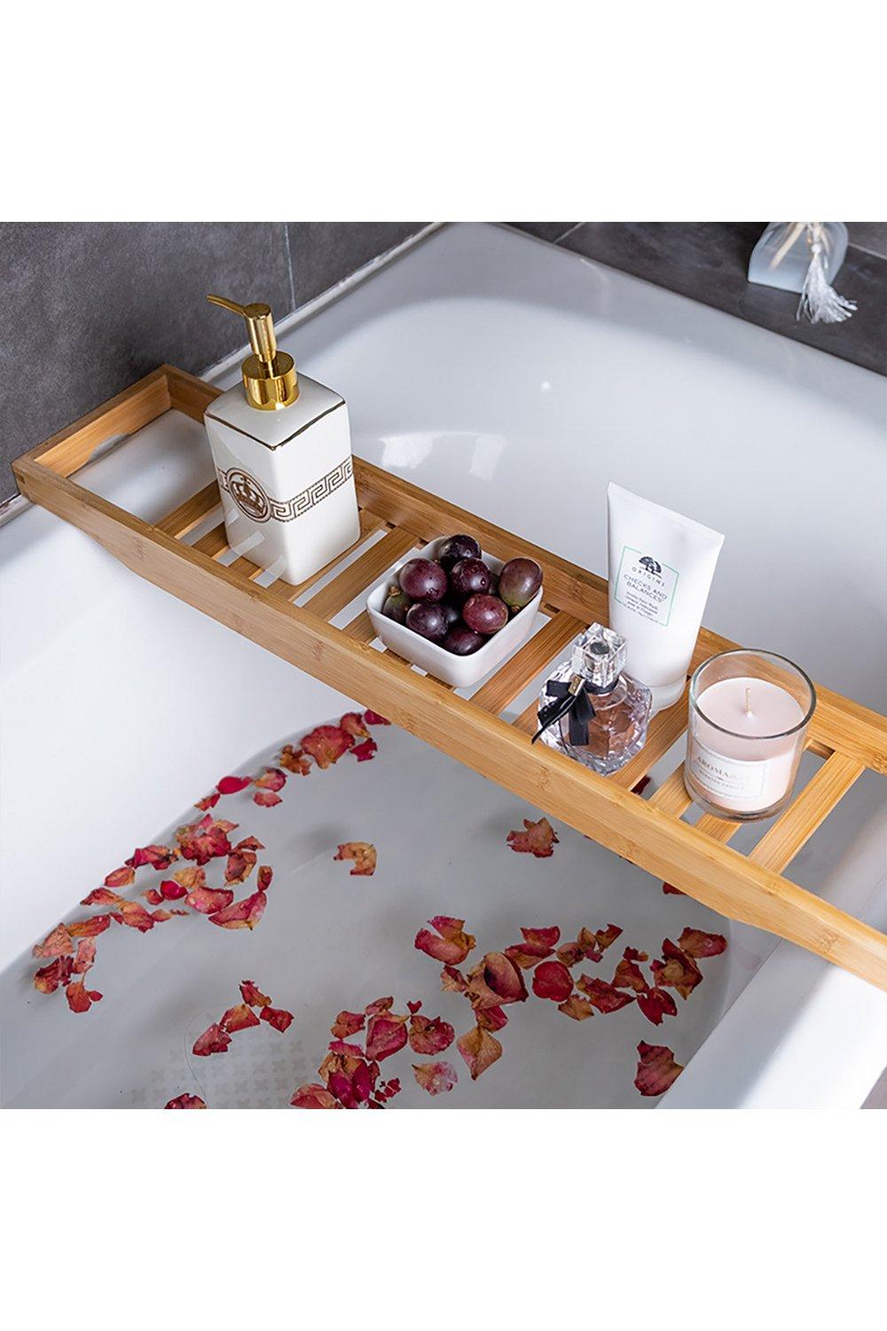 Bamboo Bath Storage Tray Multifunctional Bathtub Shelf For Bathroom