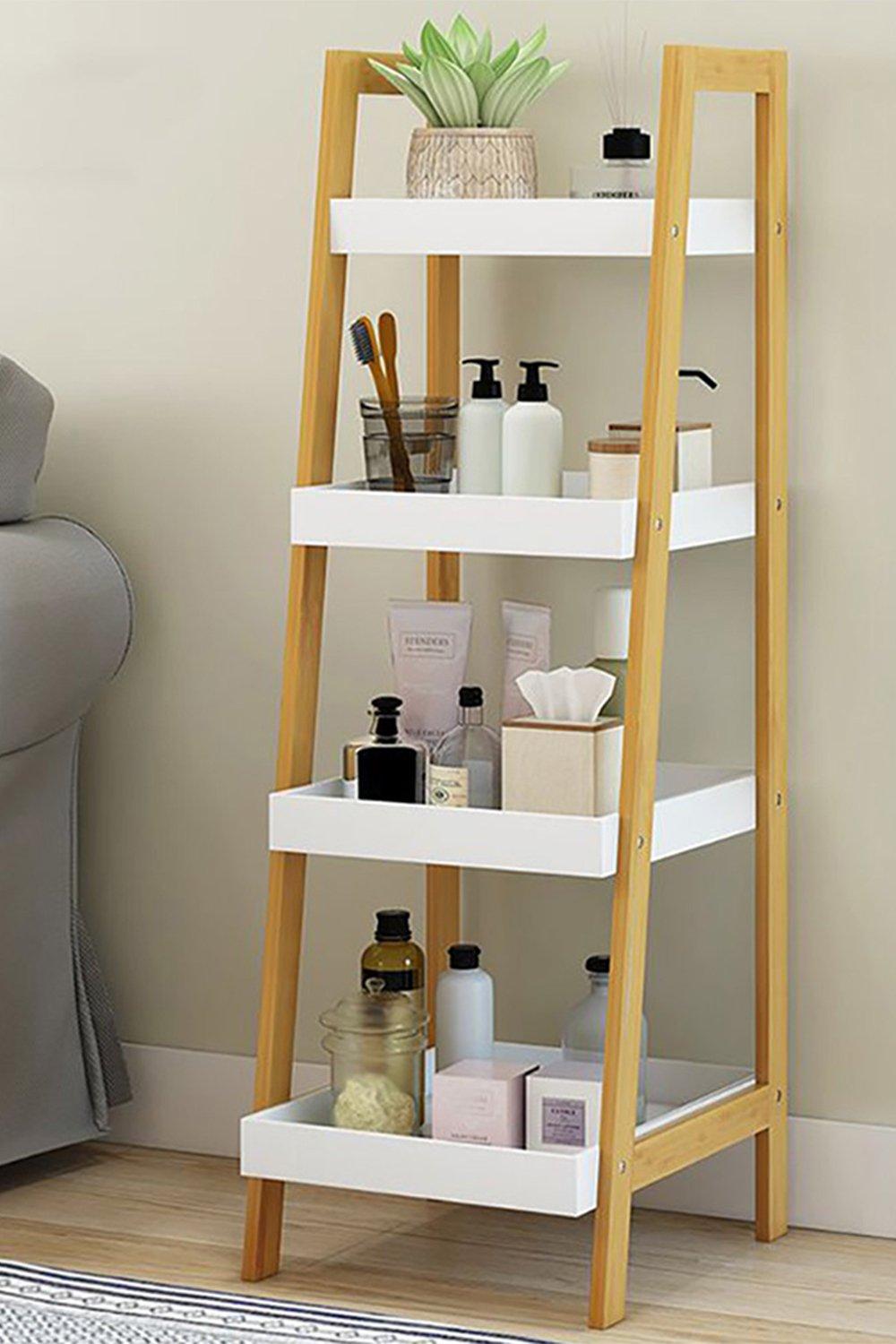 4-Tier Ladder Shelf Storage Organizer Freestanding Bathroom Shelves