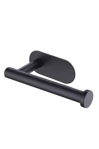 1pc Black Free-standing Toilet Paper Holder With Tray, Stand Up Bathroom Tissue  Roll Storage Rack With Space Shelf, Waterproof And Anti-rust