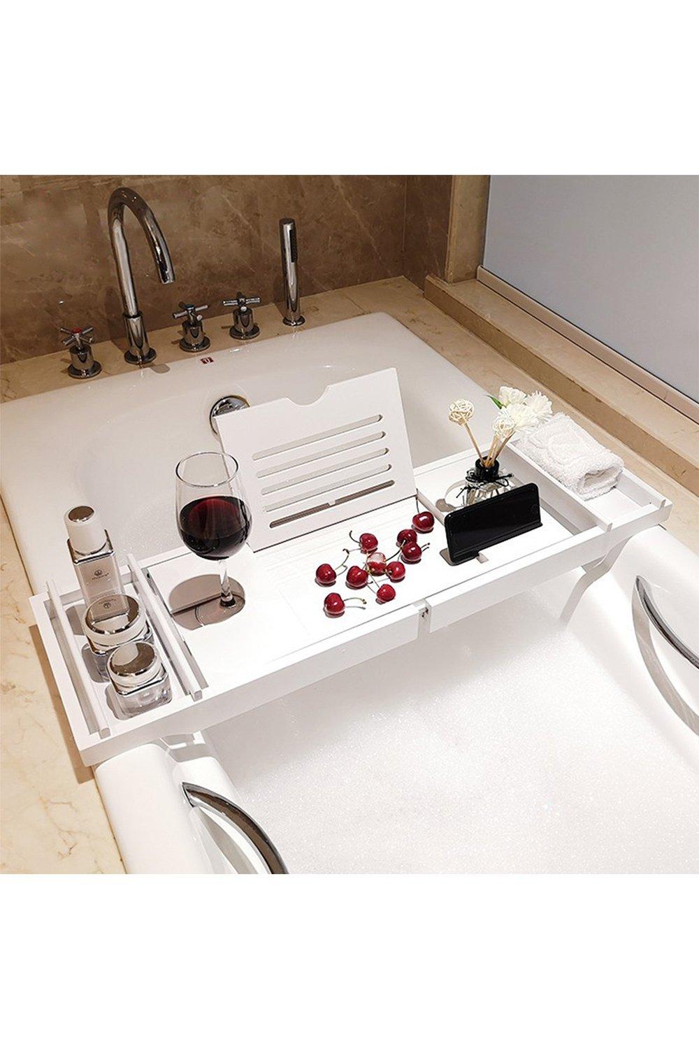 Multifunction Expandable Bamboo Wooden Bathtub Caddy Tray