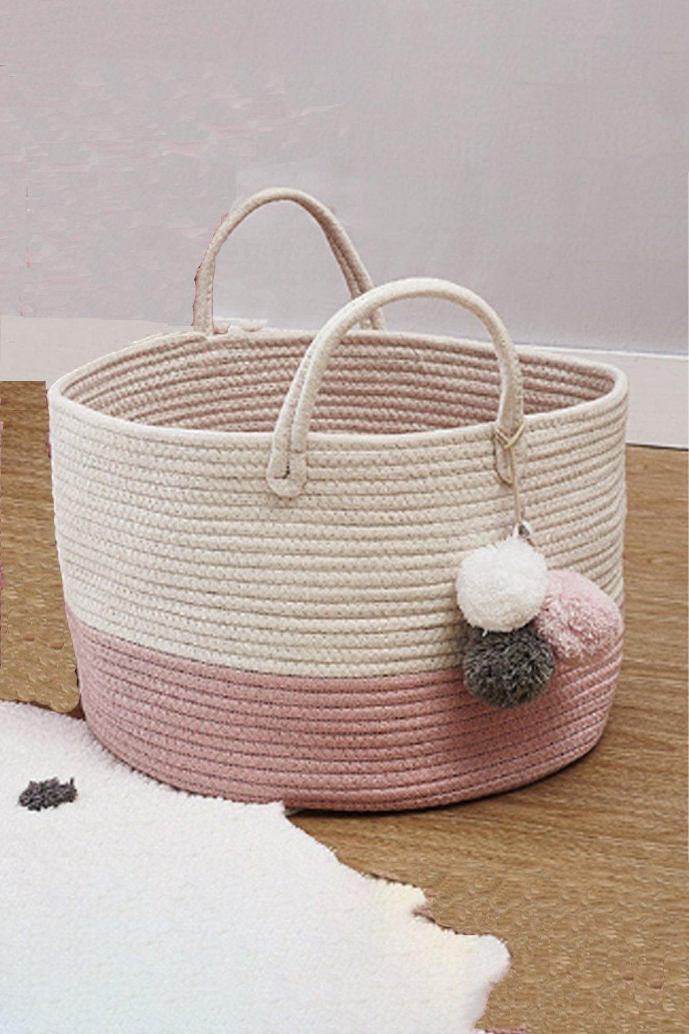31L Cotton Rope Woven Laundry Baskets Hamper Toy Basket with Handle 25cm H