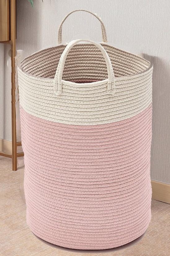 Living and Home 63L Woven Cotton Rope Laundry Hamper Basket Toys Storage with Handlers Pink 50cm H 1