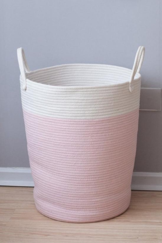 Living and Home 63L Woven Cotton Rope Laundry Hamper Basket Toys Storage with Handlers Pink 50cm H 2