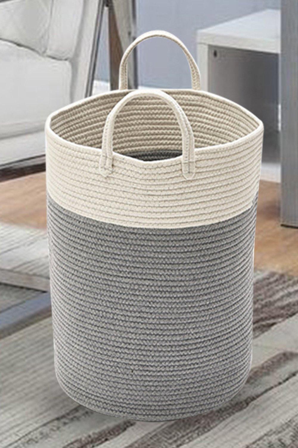 63L Woven Cotton Thread Laundry Clothes Hamper Basket Baby Kids Toys Storage with Handlers 50cm H