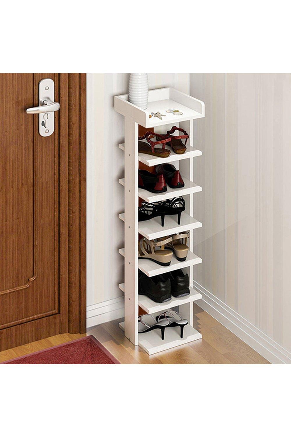 White Wooden 7-Tier Shoe Organizer Rack