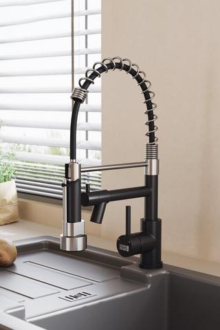 Product Stainless Steel Kitchen Faucet with Pull Down Spring Spout and Pot Filler Black