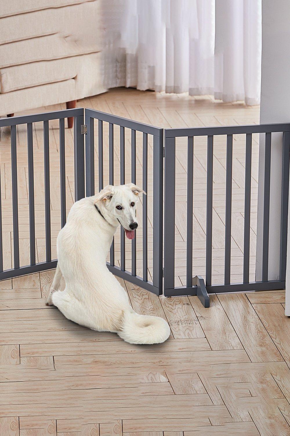 3 Panel Wooden Foldable Freestanding Pet Gate Durable Dog Cat Fence Child Safety Indoor Guardrail wi